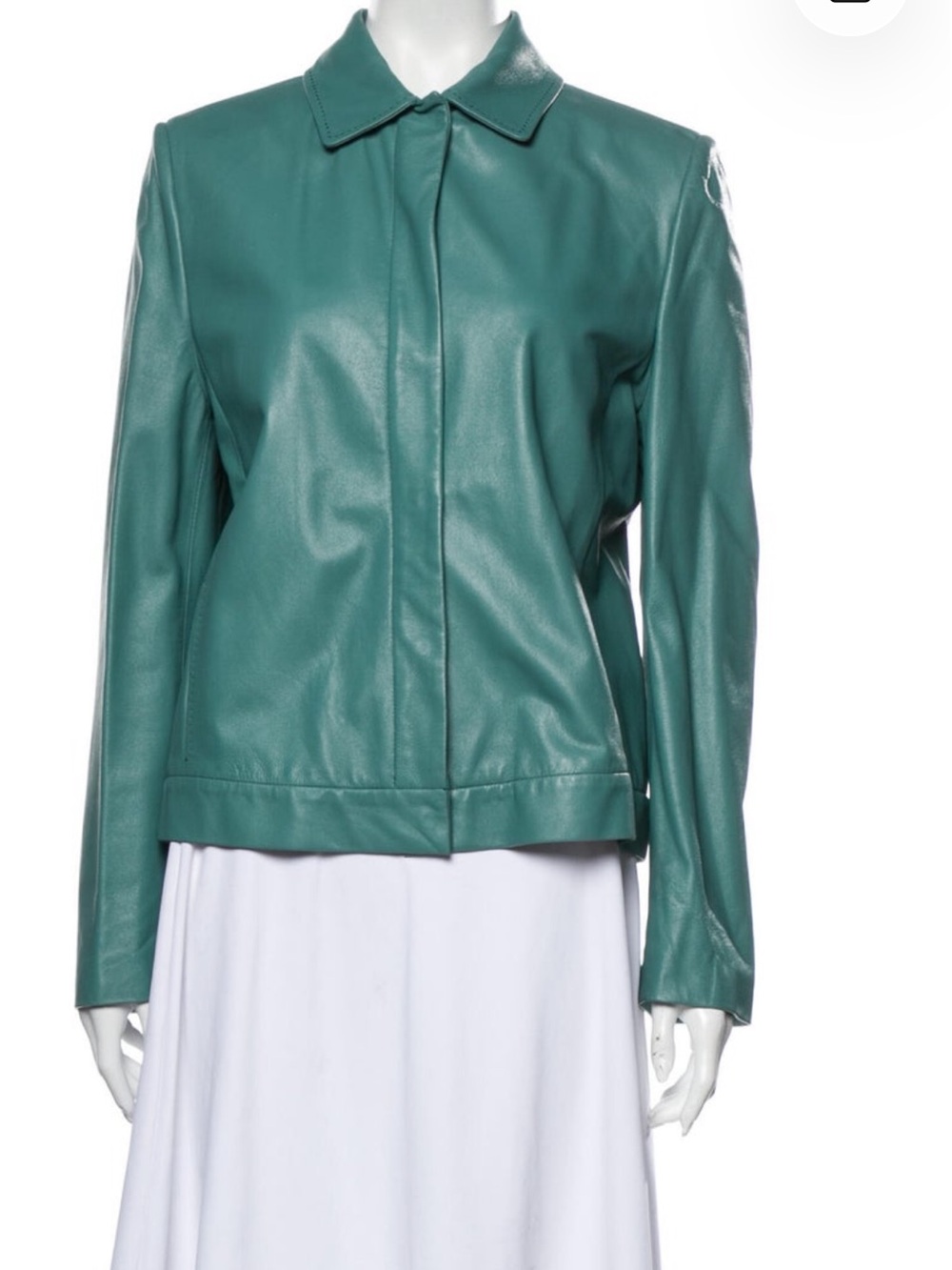 MaxMara Teal Green Leather Jacket with Classic Collar